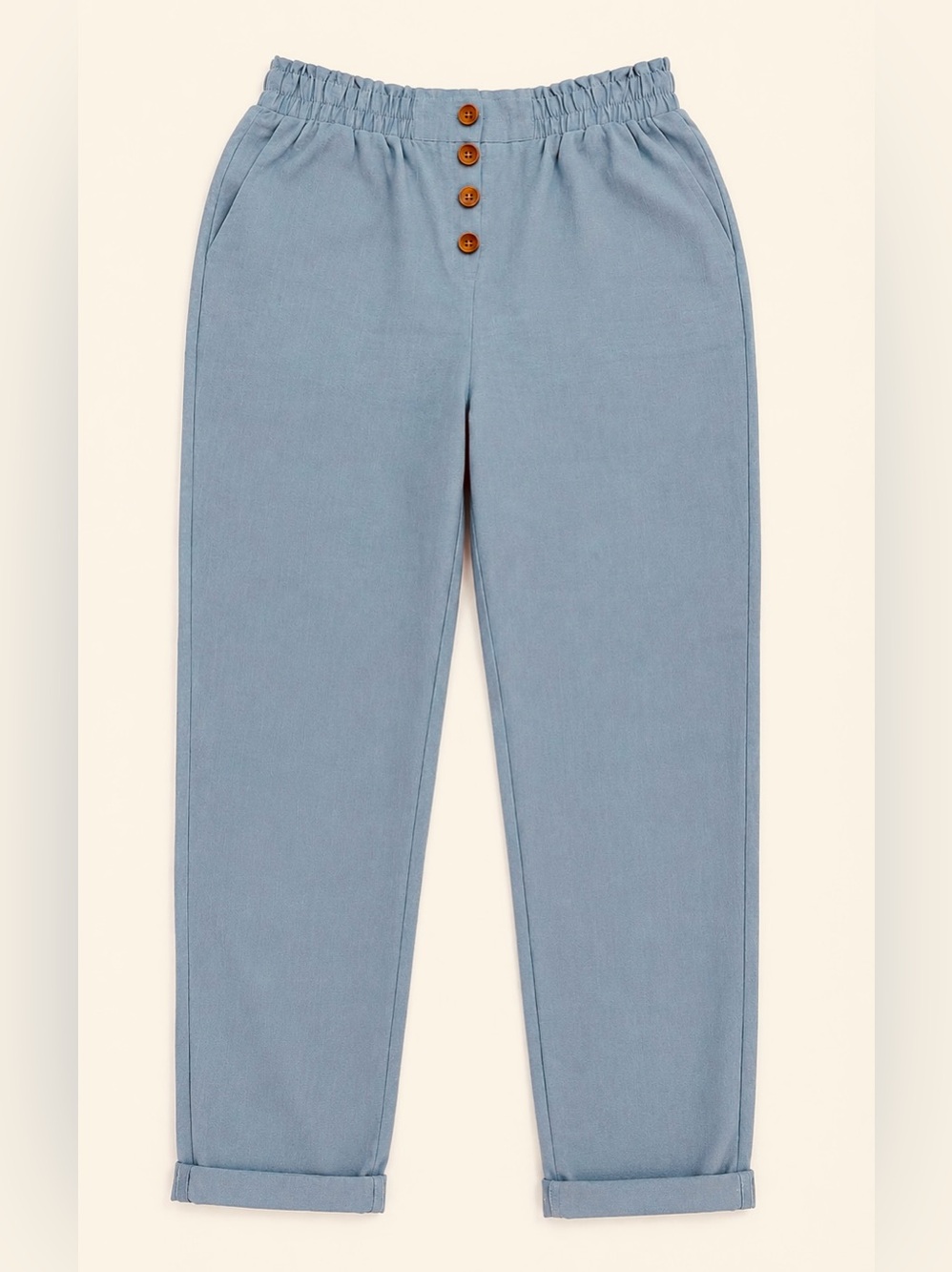Grace Karin Dusty Blue Paperbag Waist Pants Small High Rise Tapered Leg Boho